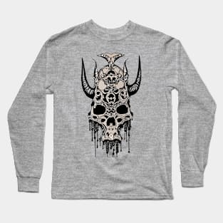 Tribal Tattoo Bulls Skull Long Sleeve T-Shirt